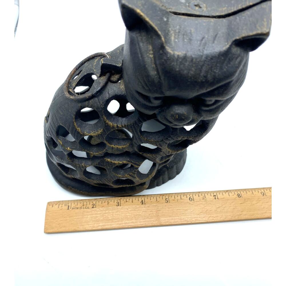 VTG Cast Iron Cat‎ Lantern Japan Cast Iron Pouty Cat Lantern 8.5" tall Vintage - Picture 8 of 9